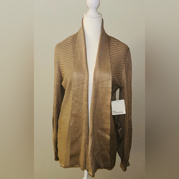 NEW 89th Madison Open Front Tan Cardigan‎ Sweater Caramel Heather Sz Medium NWT - Picture 2 of 14
